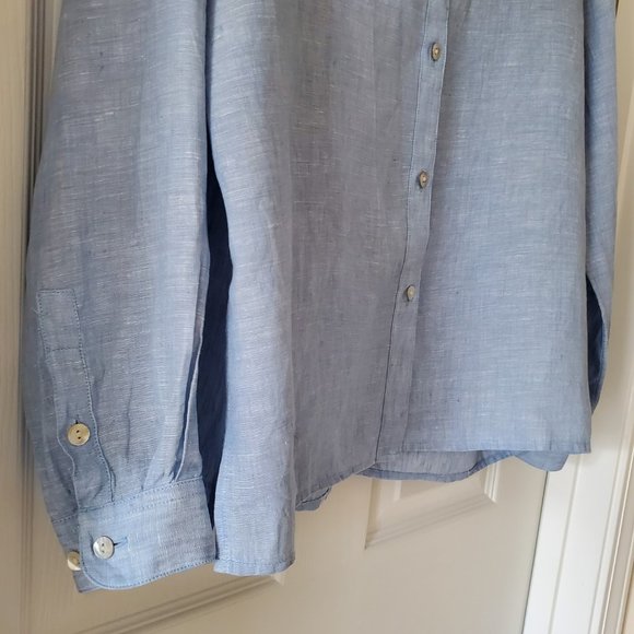 Petite Sophisticate LS Button Up Linen Blouse | NWOT| MP | Chambray Blue - Picture 9 of 14
